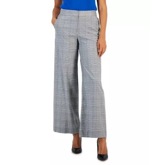 New Tahari Asl Women's Size 18 Gray Plaid Mid-Rise Wide Leg Pants Academia Work￼ - Picture 1 of 11